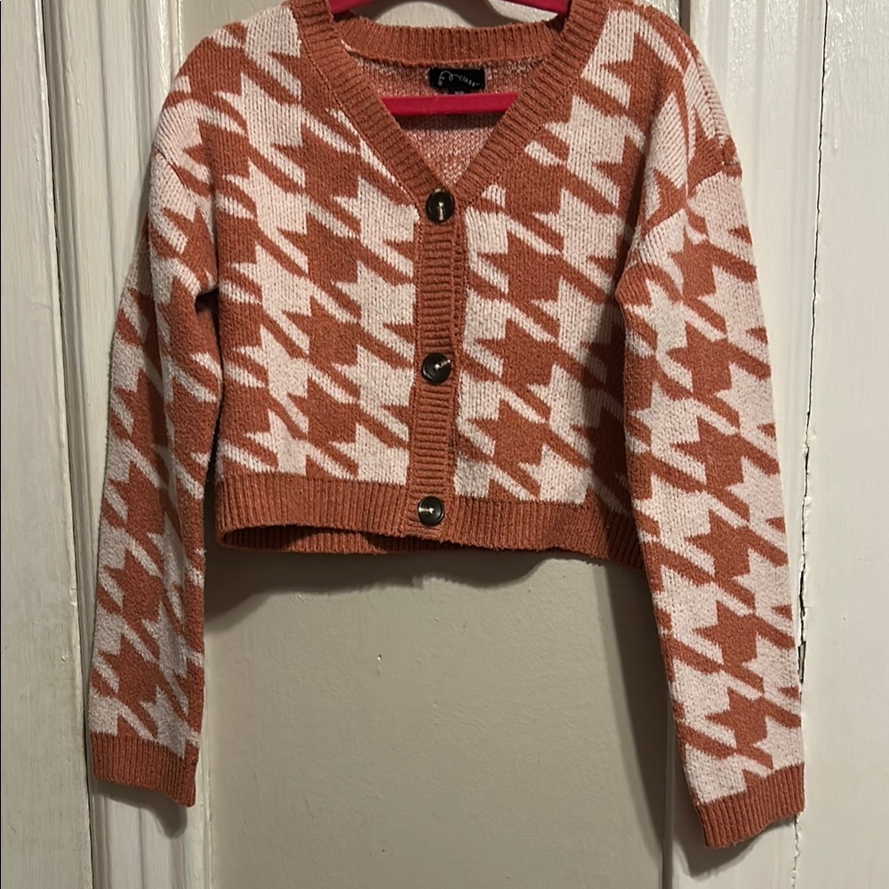 Art Class Pink and White Cropped Cardigan Sweater